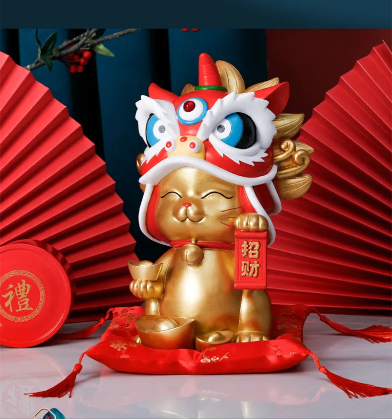 City Lion Lucky Cat Resin Home Decor