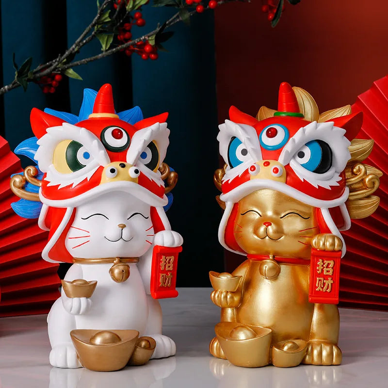 City Lion Lucky Cat Resin Home Decor